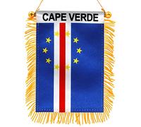 Anley 4 X 6 pouces drapeau suspendu de fenêtre du Cap-Vert - Rétroviseur et double face - Mini bannière cap-verdienne à franges avec ventouse