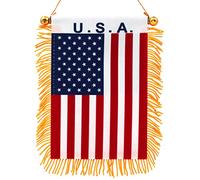 Anley 4 "X 6" USA Fringy Window Hanging Flag - Mini drapeau bannière et décor de rétroviseur - Frangé, double face, drapeau de rétroviseur américain avec ventouse
