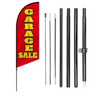 Anley 7,5 FT Drapeau Publicitaire Garage Sale sur Hampe - Kit Bannière Extérieure en Forme de Plume avec Mât et Piquet - Panneau Vente de Garage pour Maison, Vide-Grenier de Quartier, Vente de Jardin