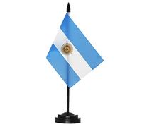 ANLEY Argentina Ensemble de drapeaux de bureau de luxe - Drapeau argentin miniature de bureau 6 x 4 pouces avec mât solide de 12 "- Couleurs vives et résistant à la décoloration - Base noire