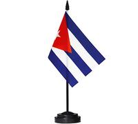 ANLEY Cuba Ensemble de drapeaux de bureau de luxe - Drapeau de bureau cubain miniature de 6 x 4 pouces avec mât solide de 12 "- Couleurs vives et résistant à la décoloration - Base noire et dessus
