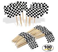 Anley Cure-Dents à Damier - Impression Recto Verso vive, pic Solide et Lisse - Décoration de fête, bâtonnets de Fruits pour Cocktails, Cupcakes (100 pièces)