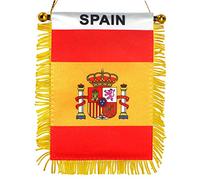 Anley Drapeau à suspendre pour fenêtre à franges Espagne 10,2 x 15,2 cm - Mini bannière de drapeau et décoration de rétroviseur de voiture - Drapeau à suspendre espagnol à franges avec ventouse