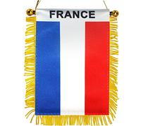 Anley Drapeau à suspendre pour fenêtre à franges France 10,2 x 15,2 cm - Mini bannière de drapeau et décoration de rétroviseur de voiture - Drapeau à suspendre français à franges avec ventouse
