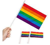 Anley Drapeau Arc-en-Ciel Gay Pride Stick, 5x8 Pouces (12 X 20 cm) Mini Drapeau à Main avec Poteau Solide Blanc de 12 "(30 cm) - Couleur vive et résistant à la décoloration - LGBT 5 x 8 Pouces