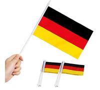 Anley Drapeau de bâton d'Allemagne, Mini Drapeau Allemand à Main 5x8 Pouces (12 X 20 cm) avec Poteau Solide Blanc de 12 "(30 cm) - Couleur vive et résistant à la décoloration - 5 x 8 Pouces
