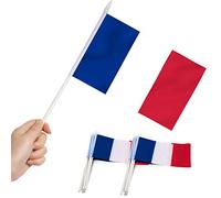 Anley Drapeau de bâton de France, Mini-Drapeau français de 5 x 8 Pouces (12 x 20 cm) avec Poteau Solide Blanc de 12 "(30 cm) - Couleur vive et résistant à la décoloration - Drapeaux à Main