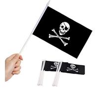 Anley Drapeau de bâton de Pirate, Jolly Roger 5x8 Pouces (12 X 20 cm) Mini Drapeau à Main avec Poteau Solide Blanc de 12 "- Couleur vive et résistant à la décoloration - 5 x 8 Pouces