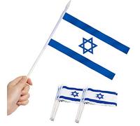 Anley Drapeau de bâton d'Israël, Israël 5x8 Pouces (12 X 20 cm) Mini Drapeau à Main avec Poteau Solide Blanc de 12 "(30 cm) - Couleur vive et résistant à la décoloration - 5 x 8 Pouces