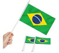 Anley Drapeau de bâton du Brésil, Mini Drapeau brésilien de 5 x 8 Pouces (12 x 20 cm) avec Un Poteau Solide Blanc de 12 "(30 cm) - Couleur vive et résistant à la décoloration - 5 x 8 Pouces