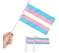 Anley Drapeau de bâton transgenre, Mini Drapeau à Main 5x8 Pouces (12 x 20 cm) avec Poteau Solide Blanc de 12 "(30 cm) - Couleur vive et résistant à la décoloration - 5 x 8 Pouces Drapeaux