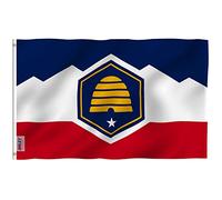 Anley Drapeau du Nouvel État de l'Utah Fly Breeze 3x5 Pieds - En-tête en toile et doublement cousu - Drapeaux Utah UT en polyester avec œillets en laiton 3 X 5 Ft