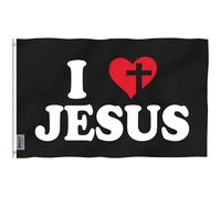 Anley Drapeau Fly Breeze 3x5 Pieds I Love Jesus - Couleurs Vives et résistantes à la décoloration - en-tête en Toile et Double Couture - Drapeaux chrétiens en Polyester avec œillets en Laiton