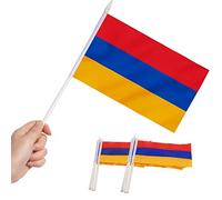 Anley Drapeau Miniature arménien, Drapeau Mini-bâton Portable 5 x 8 Pouces avec pôle Solide Blanc de 12 "- Couleur vive et résistant à la décoloration - 5 x 8 Pouces Drapeaux à Main avec bâton
