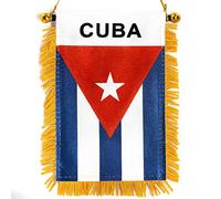 Anley Drapeau Suspendu à Fenêtre Fringy Cuba 4 X 6 Pouces - Mini Bannière & Décor De Rétroviseur De Voiture - Franges & Double Face - Drapeau Suspendu Cubain Avec Ventouse