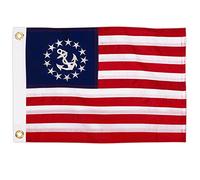 Anley EverStrong 12 "x 18" Drapeau officiel des États-Unis Yacht Ensign - Étoiles brodées et rayures cousues - 4 rangées de points imbriqués - 1 X 1,5 pi. Drapeaux de bateaux nautiques USA