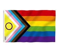 Anley Fly Breeze 0,9 x 1,5 m New Intersex Inclusive Progress Pride Drapeau - En-tête en toile et double couture - Drapeaux transgenres LGBT arc-en-ciel en polyester avec œillets en laiton 0,9 x 1,5 m
