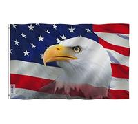 Anley Fly Breeze 3x5 Pi Drapeau US Décoratif Pygargue à tête Blanche-Couleur Vive Résistante aux UV-Tête en Toile/Double Couture-Drapeau Patriotiques Pygargue à tête Blanche Polyester œillets