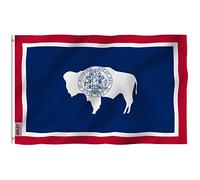 Anley Fly Breeze 3x5Pi Drapeau de l'Etat du Wyoming-Couleur Vive Résiste aux UV-Entête en Toile/Double Couture-Drapeaux du Wyoming WY en Polyester, œillet en Laiton 3X5Pi
