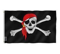 Anley Fly Breeze 3x5Pi Drapeau Jolly Roger avec Bande Rouge-Couleur Vive Résistant aux UV-Tête en Toile/Double Couture-Drapeau des Pirates Polyester œillet en Laiton 3x5Pi