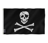 Anley Fly Breeze 3x5Pi Drapeau Jolly Roger avec Ecusson-Couleur Vive Résistant aux UV-Tête en Toile/Double Couture-Drapeau des Pirates Polyester œillet en Laiton 3x5Pi