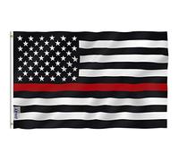 ANLEY Fly Breeze 3x5Pi Drapeau Polyester Thin Red Line USA Vive Résiste aux UV-Entête en Toile/Double Couture-Les Américains Honorent les Drapeaux des Pompiers, œillet en Laiton