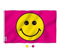 Anley Fly Breeze Drapeau Happy Face Rose 3x5 pieds - Couleurs vives et résistant à la décoloration - En-tête en toile et double couture - Drapeaux Happy Face Polyester