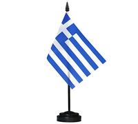 ANLEY Grèce Ensemble de drapeaux de bureau de luxe - Drapeau de bureau grec miniature de 6 x 4 pouces avec mât solide de 12 "- Couleurs vives et résistant à la décoloration - Base noire et dessus