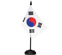ANLEY Korea Deluxe Desk Flag Set - 6 x 4 Inch Miniature Korean Desktop Flag with 12 "Solid Pole - Vivid Color and Fade Resistant - Black Base and Spear Top