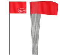 Anley Lot de 100 Drapeaux de marquage en Vinyle 10x13 cm avec Poteau en Acier de 38 cm pour l'industrie, l'aménagement paysager, Les Services publics souterrains, Les égouts et l'arpentage (Rouge)