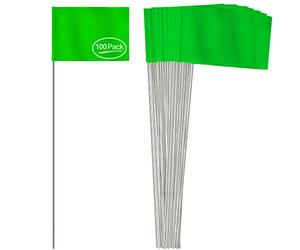 Anley Lot de 100 Drapeaux de marquage en Vinyle 4" X 5" avec Poteau en Acier de 38,1 cm pour l'industrie, l'aménagement paysager, Les Services publics souterrains, Les égouts et l'arpentage (Vert)