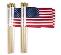 Anley Lot de 12 Drapeau américain en bâton de bois 10,2x15,2 cm-Décoration du 4 juillet-Drapeau américain portable avec dessus de lance doré sans danger pour les enfants (lot de 12)