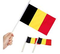Anley Lot de 12 Mini Drapeaux de Belgique - Petits Drapeaux Miniatures à la Main - Résistants à la décoloration et aux Couleurs Vives - 12,7x20,3 cm - avec mât Solide et Haut de Lance