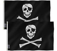 Anley lot de 2 drapeaux Jolly Roger Fly Breeze 3 x 5 pieds polyester couleurs éclatantes anti-décoloration bande toile doubles coutures œillets en laiton pirate extérieur intérieur