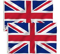 Anley Lot de 2 Fly Breeze 3x5 Pied Royaume-Uni Drapeau du Royaume-Uni-Couleurs Vives et résistant à la décoloration UV-en-tête en Toile et Double Couture-Drapeaux nationaux Britanniques Polyester