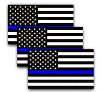 ANLEY Lot de 3 autocollants de drapeau américain avec ligne bleue fine de 12,7 x 7,6 cm - Autocollants de voiture à rayures réfléchissantes noires, blanches et bleues (lot de 3)
