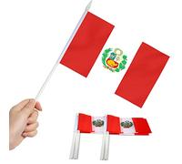 Anley Peru Mini Flag Lot de 12 - Petits drapeaux péruviens miniatures tenus dans la main sur bâton - Résistant à la décoloration - 12,7x20,3 cm avec mât solide et pointe en forme de lance