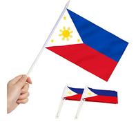 Anley Philippines Mini drapeau 12 Pack - Petits drapeaux philippins miniatures portatifs sur bâton - Couleurs vives et résistantes à la décoloration - 5 x 8 pouces avec poteau solide et haut