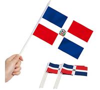 Anley République Dominicaine Drapeau Miniature - 5 "x 8" Mini Drapeaux dominicains Couleurs résistantes à la décoloration - Drapeau de Poche 5x8 Pouces avec 12 "Blanc Solide pôle et Haut