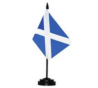 ANLEY Scotland Deluxe Desk Flag Set - 6 x 4 Inch Miniature Scottish Desktop Flag with 12 "Solid Pole - Vivid Color and Fade Resistant - Black Base and Spear Top