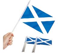 Anley Scotland Mini Flag 12 Pack - Petits drapeaux écossais miniatures portatifs sur bâton - Couleurs vives et résistantes à la décoloration - 5 x 8 pouces avec poteau solide et haut en lance
