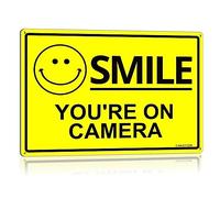 ANLEY Smile You're on Camera Sign 7 X 10 In - 40 Mil Thick Aluminium antirouille et résistant aux intempéries - Panneau de sécurité en métal de surveillance vidéo pour usage domestique