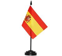 ANLEY Spain Ensemble de drapeaux de bureau de luxe - Drapeau de bureau espagnol miniature de 6 x 4 pouces avec mât solide de 12 "- Couleurs vives et résistant à la décoloration - Base noire
