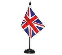 ANLEY UK Ensemble de drapeaux de bureau de luxe - 6 x 4 pouces Drapeau de bureau britannique miniature du Royaume-Uni avec mât solide de 12 "- Couleurs vives et résistant à la décoloration