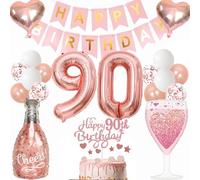 Anlgdi Ballon décoratif 90e anniversaire femme, décoration d'anniversaire 90 ans, pour femme, ballon en aluminium, bouteille de vin, bouteille de champagne, bouteille d'hélium, bouteille de champagne