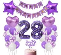 Anlgdi Ballons décoratifs violets pour 28e anniversaire - Décoration de gâteau d'anniversaire pour homme et femme - Bannière Happy Birthday pour 28e anniversaire