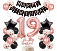 Anlgdi Décoration d'anniversaire 19 ans, pour fille, avec ballons 19 ans, décoration de fête Happy Birthday, ballons en or rose