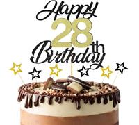 Anlgdi Décoration de gâteau Happy Birthday - 28e anniversaire - Homme et femme - Décoration de gâteau Happy 28th Birthday - Noir - 28 ans - Décoration de gâteau pour gâteau d'anniversaire 28e homme