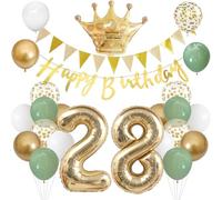 Anlgdi Kit de décoration pour 28e anniversaire, avec ballons « Happy 28th Birthday » pour femme, ballons en aluminium en forme de chiffre 28, dorés, décoration d'anniversaire des 28 ans, pour femme