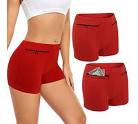 ANLINKSHINE Lot de 2 culottes pour femme avec poche secrète dissimulée, Rouge, Small
